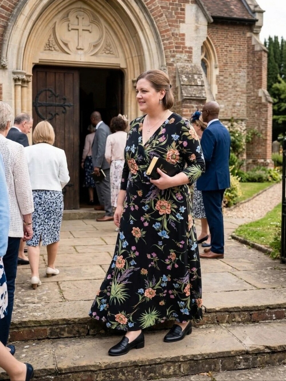 Black Floral V‑Neck Maxi Dress